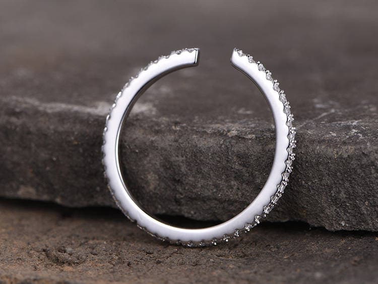 Open gap Sterling silver wedding ring/CZ wedding band/Bridal wedding ring/Thin band/Stack Matching band/Full eternity ring/Rose gold plated