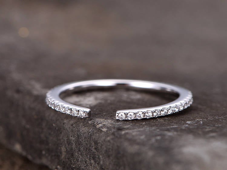 Open gap Sterling silver wedding ring/CZ wedding band/Bridal wedding ring/Thin band/Stack Matching band/Full eternity ring/Rose gold plated