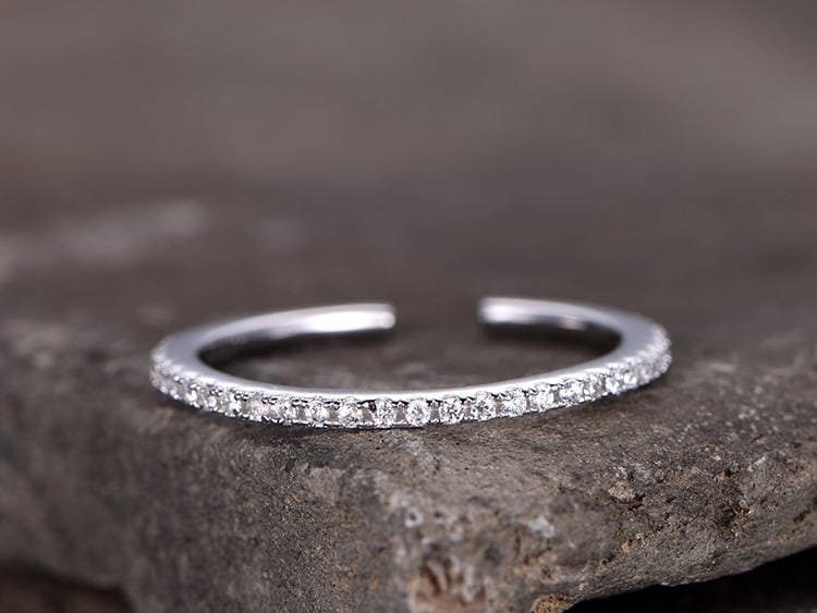 Open gap Sterling silver wedding ring/CZ wedding band/Bridal wedding ring/Thin band/Stack Matching band/Full eternity ring/Rose gold plated
