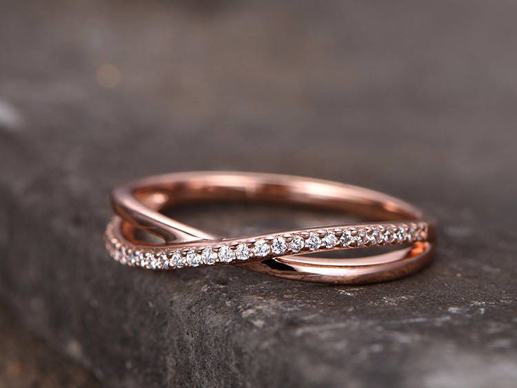 Infinity Sterling silver ring/Cubic Zirconia wedding band/CZ wedding ring/stackable ring/Matching band/Gift/Split shank/Rose gold plated