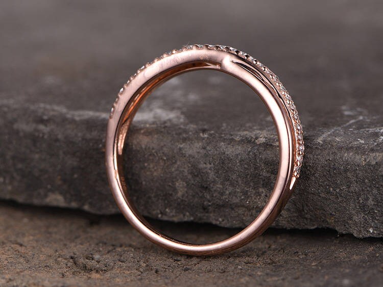 Infinity Sterling silver ring/Cubic Zirconia wedding band/CZ wedding ring/stackable ring/Matching band/Gift/Split shank/Rose gold plated