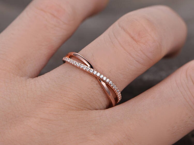 Infinity Sterling silver ring/Cubic Zirconia wedding band/CZ wedding ring/stackable ring/Matching band/Gift/Split shank/Rose gold plated