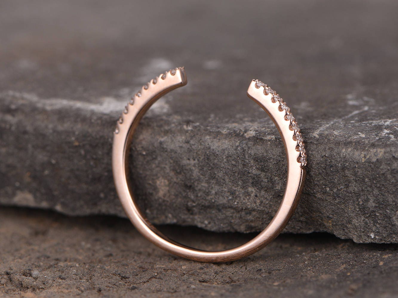 Sterling silver ring/Cubic Zirconia wedding band/open gap band//Art Deco Matching band/Half eternity ring/Rose gold plated/Petite Pave