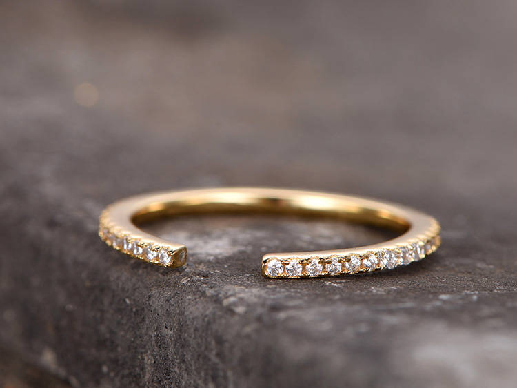 Sterling silver wedding ring/CZ bridal wedding band/5mm open gap band/Art Deco Matching band/Full eternity ring/Rose gold plated/Petite Pave