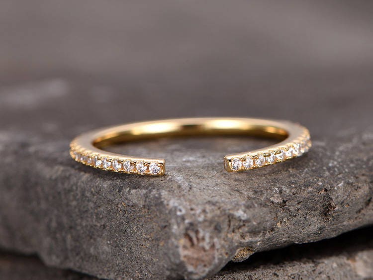 Sterling silver wedding ring/CZ bridal wedding band/5mm open gap band/Art Deco Matching band/Full eternity ring/Rose gold plated/Petite Pave