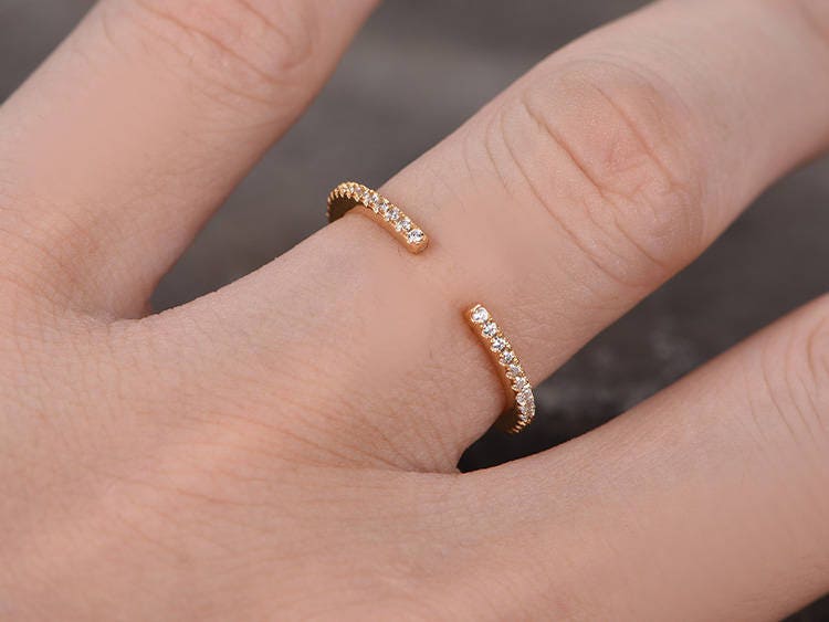 Sterling silver wedding ring/CZ bridal wedding band/5mm open gap band/Art Deco Matching band/Full eternity ring/Rose gold plated/Petite Pave