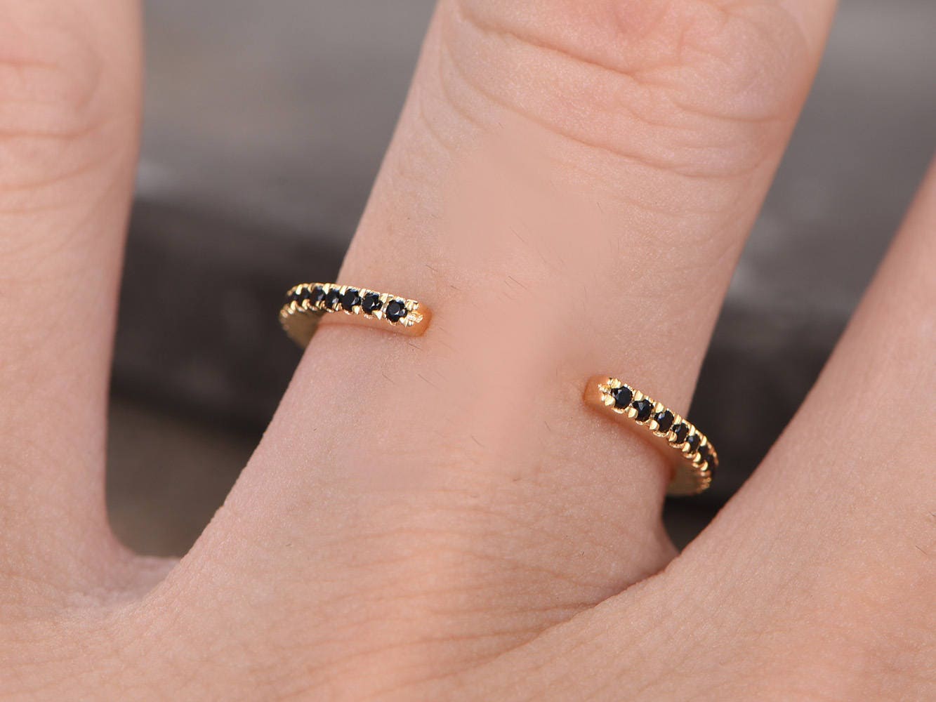 Black diamond wedding band,black CZ ring,Stacking Ring,Unique open band,matching band,Eternity band,yellow gold plated,in sterling silver