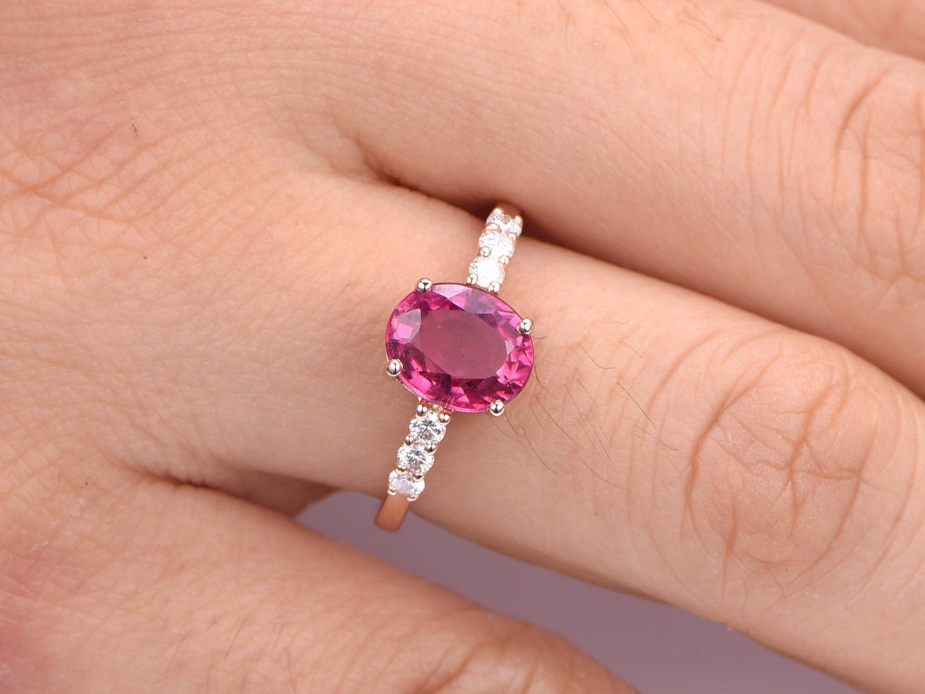 Tourmaline ring 2.13ct oval shape pink tourmaline ring full cut diamonds band bridal ring anniversary ring custom jewelry 14k rose gold