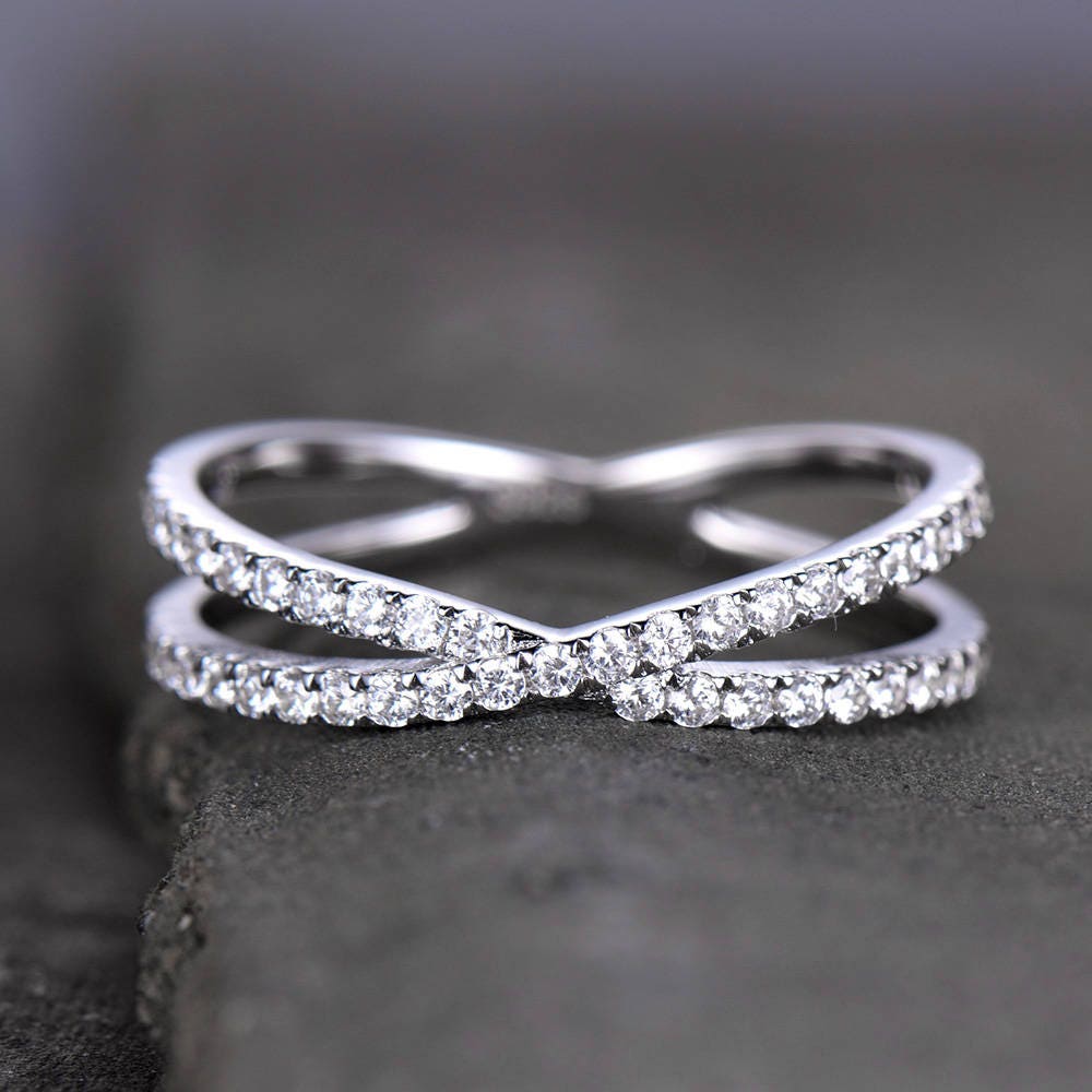 X Ring Criss Cross Ring X Cross Ring Wedding Band Gold X Ring 925 Sterling Silver Thin CZ Ring Micro Pave Ring Knuckle Ring Stacking Ring
