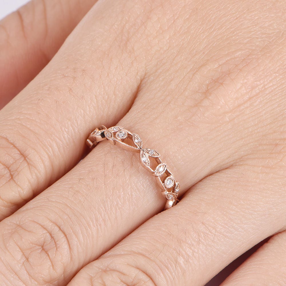 Floral diamond wedding band rose gold full eternity wedding ring infinity stacking matching band bridal ring anniversary Christmas gift