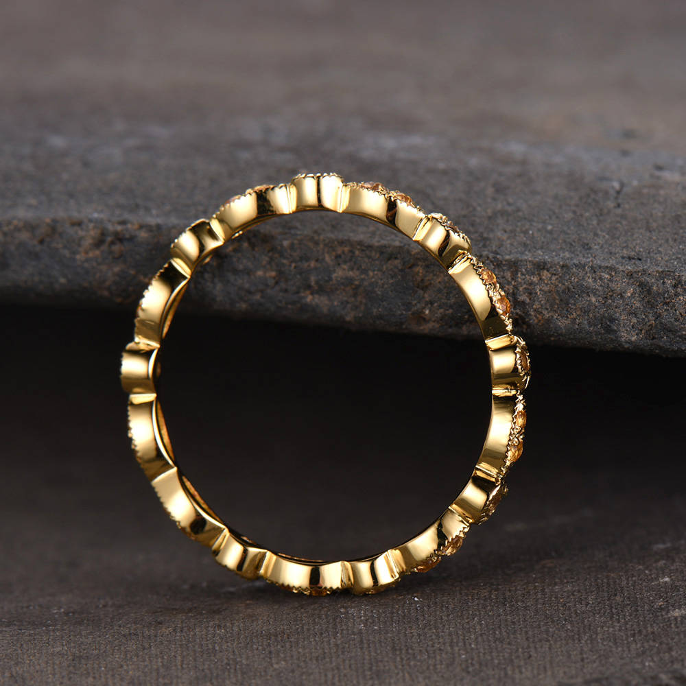 Art Deco Citrine Wredding Ring Dainty Stackable Ring Matching Band Citrine Ring Gold Plated Sterling Silver Anniversary Ring Marquise