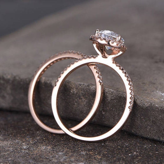 Pear Cut Engagement Ring 6x8mm CZ Wedding Ring Set Man Made Diamond Eternity Wedding Band Sterling Silver Bridal Set Rose Gold Plated 2PCS