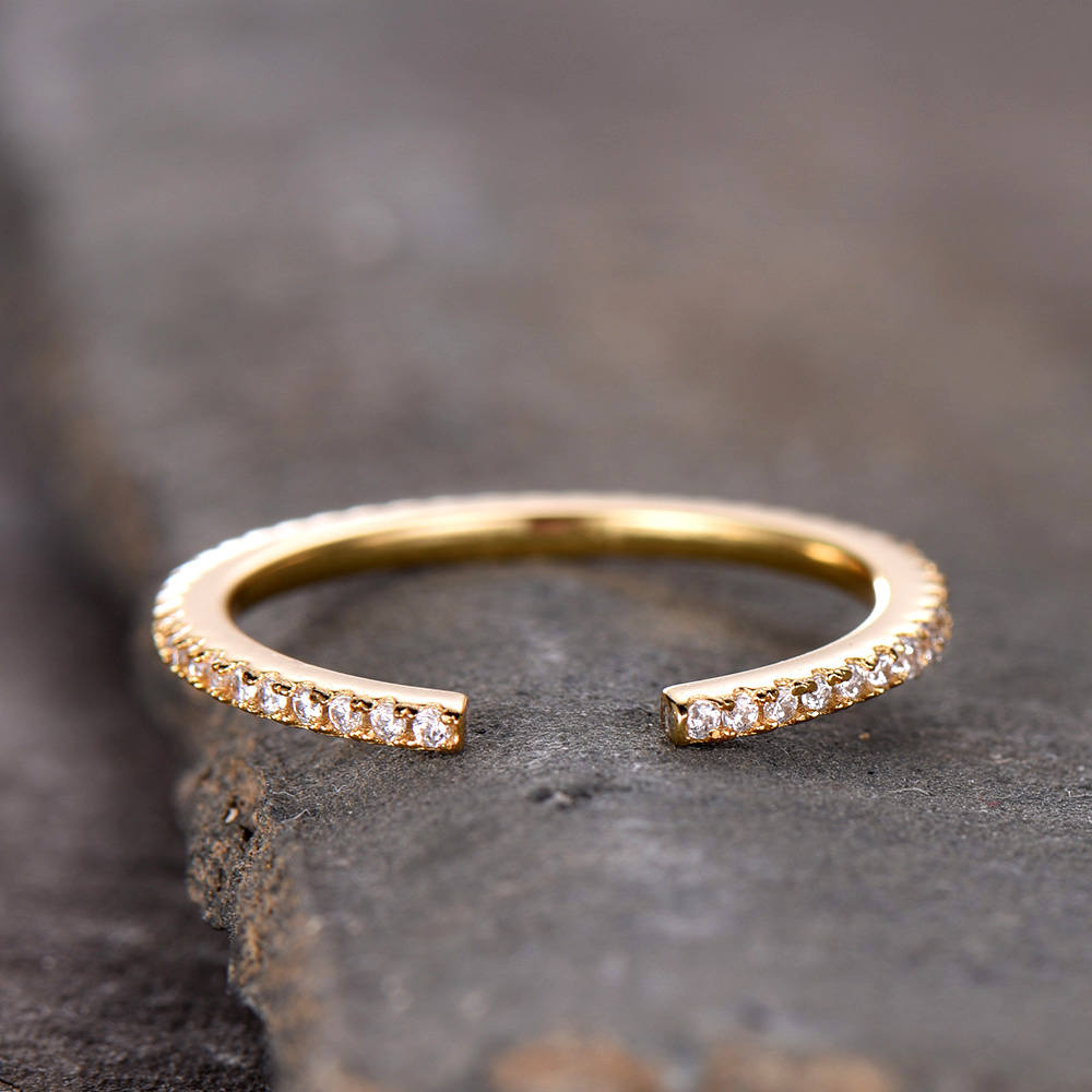 Unique Wedding Ring Open Ring Eternity Band Stacking Ring CZ Wedding Band Sterling Silver Matching Band Yellow Gold Plated