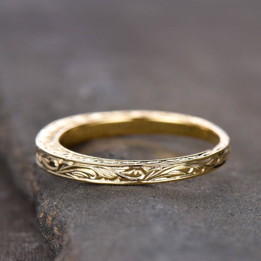 Vintage Filigree Wedding Band Stacking Ring Antique Floral Wedding Ring Milgrain Matching Band Anniversary Ring Sterling Silver Gold Plated