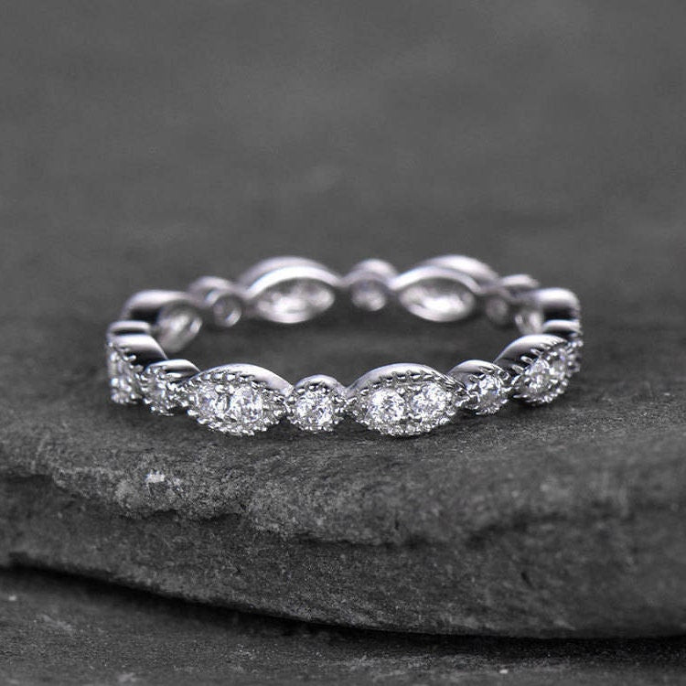 Sterling Silver Ring For Women Cubic Zirconia Wedding Band CZ Wedding Ring Stackable Ring Matching Band Xmas Gift White gold Plated