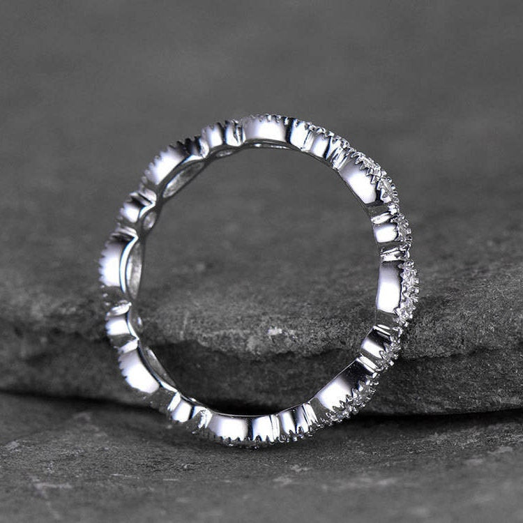Sterling Silver Ring For Women Cubic Zirconia Wedding Band CZ Wedding Ring Stackable Ring Matching Band Xmas Gift White gold Plated