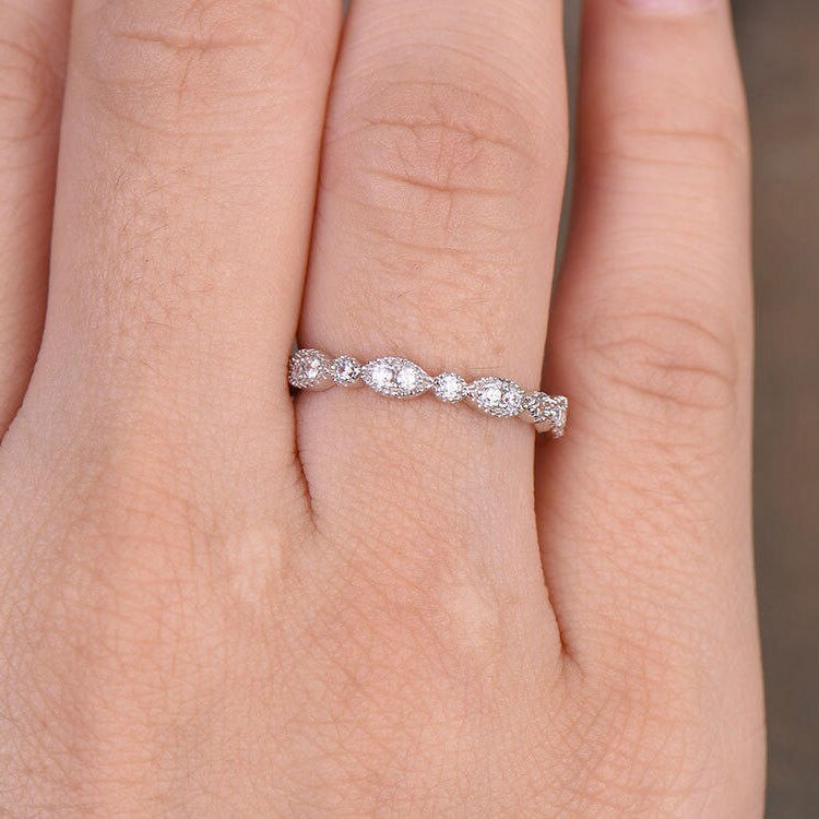 Sterling Silver Ring For Women Cubic Zirconia Wedding Band CZ Wedding Ring Stackable Ring Matching Band Xmas Gift White gold Plated