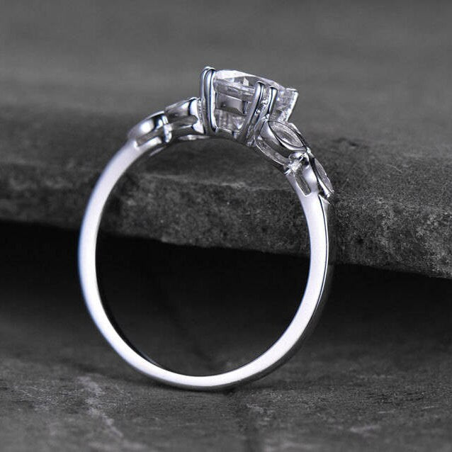 Sterling silver ring/Round cut Cubic Zirconia engagement ring/CZ wedding ring/Three flower marquise/promise ring/Xmas gift/white gold plated