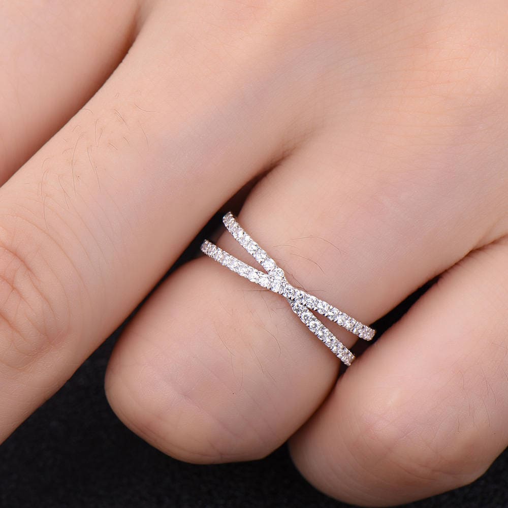 X Ring Criss Cross Ring X Cross Ring Wedding Band Gold X Ring 925 Sterling Silver Thin CZ Ring Micro Pave Ring Knuckle Ring Stacking Ring