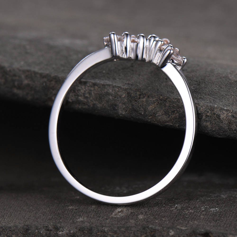Crown Wedding Band White Topaz Wedding Band Curve Wedding Ring Stacking Ring Chevron Ring White Gold Plated Sterling Silver Anniversary Ring