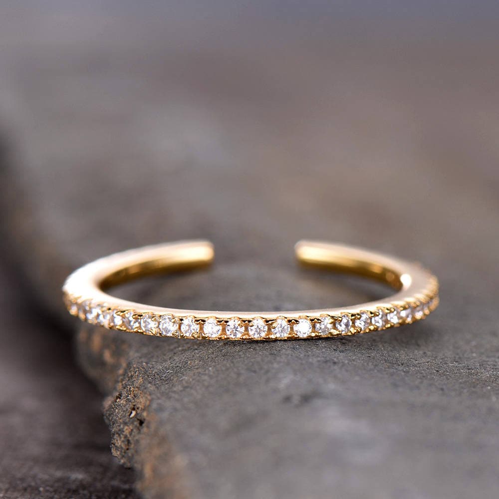 Unique Wedding Ring Open Ring Eternity Band Stacking Ring CZ Wedding Band Sterling Silver Matching Band Yellow Gold Plated
