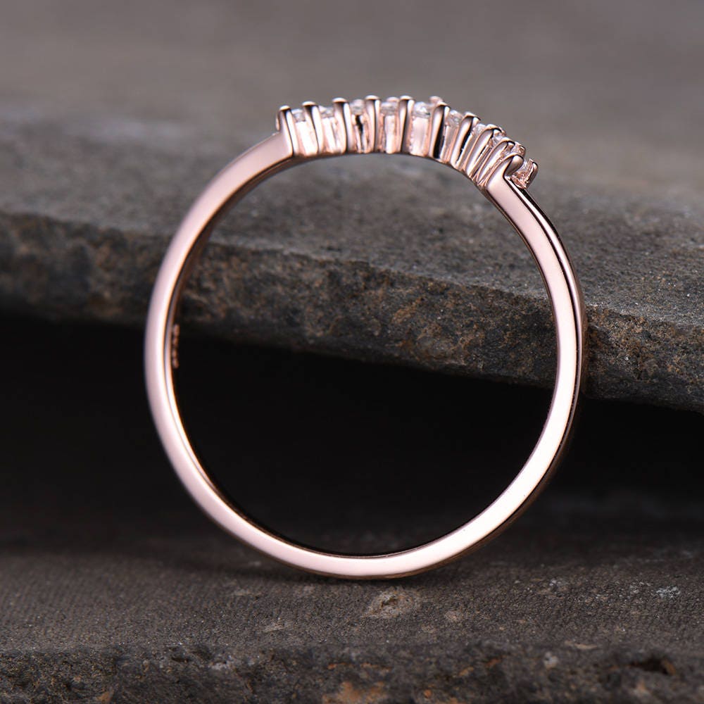 Crown Wedding Band Curve Wedding Band CZ Wedding Ring Stacking Ring Chevron Ring Rose Gold Plated Sterling Silver Anniversary Ring