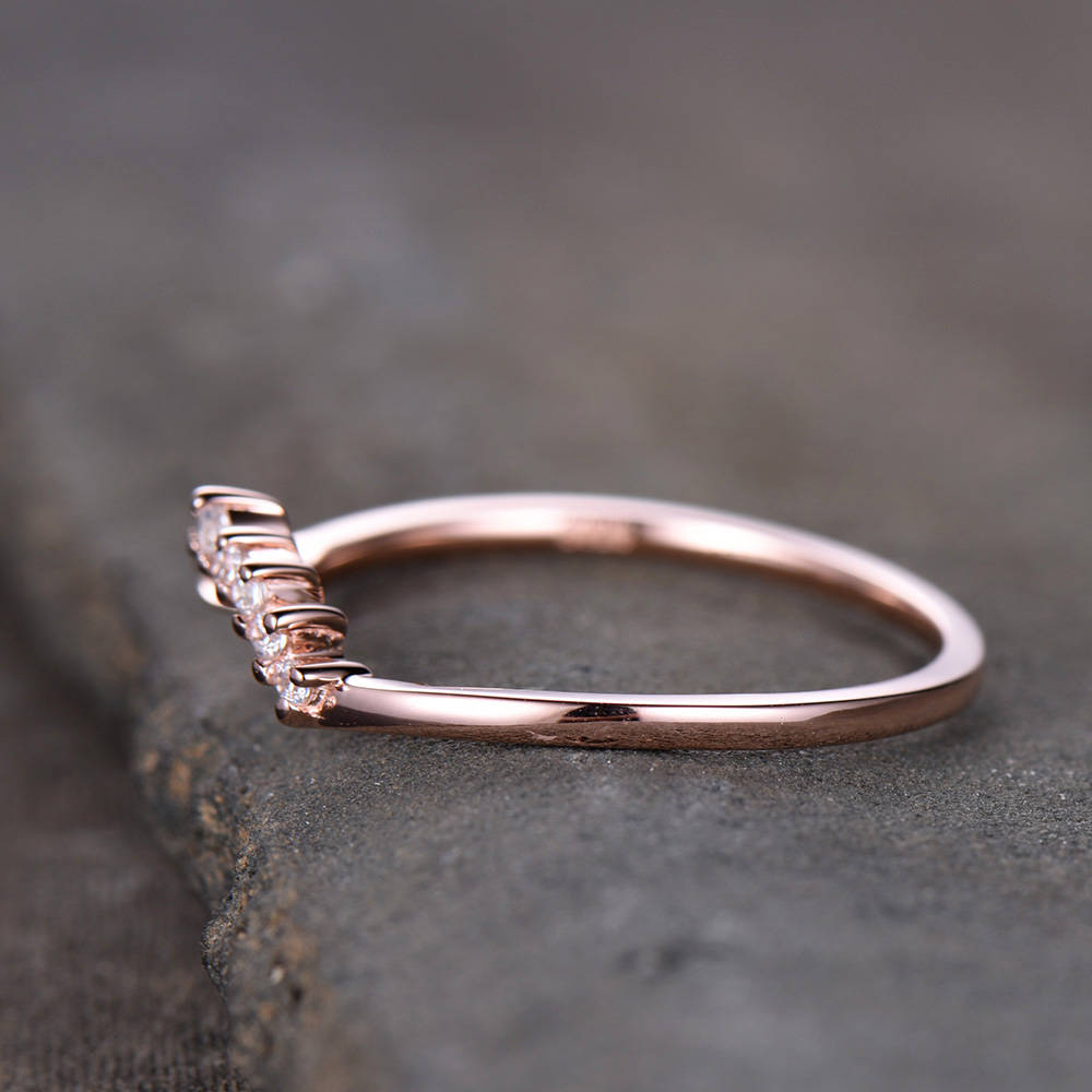 Crown Wedding Band Curve Wedding Band CZ Wedding Ring Stacking Ring Chevron Ring Rose Gold Plated Sterling Silver Anniversary Ring
