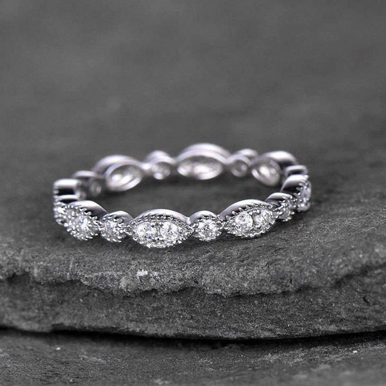 Sterling Silver Ring For Women Cubic Zirconia Wedding Band CZ Wedding Ring Stackable Ring Matching Band Xmas Gift White gold Plated