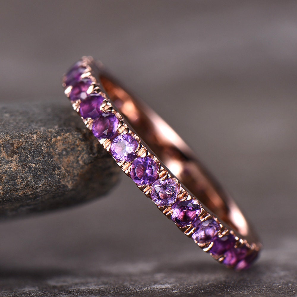 Amethyst Ring Amethyst Wedding Ring Full Eternity Band February Birthstone Ring Stacking Ring Sterling Silver Rose Gold Plated Anniversary