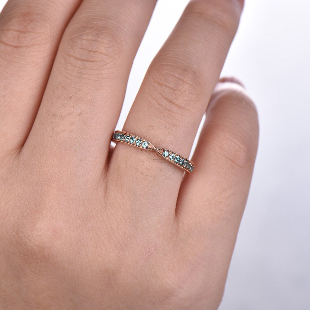 Alexandrite Ring Curve Wedding Band Chevron Ring Sterling Silver Eternity Band Stacking V Ring June Birthstone Rose Gold Plated