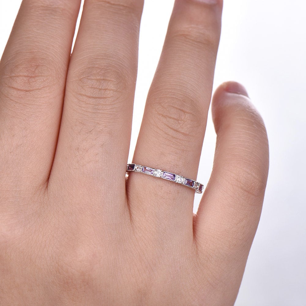 Amethyst Wedding Ring Amethyst Ring Full Eternity Ring 925 Sterling silver White Gold Plated February Birthstone Ring Purple Gemstone