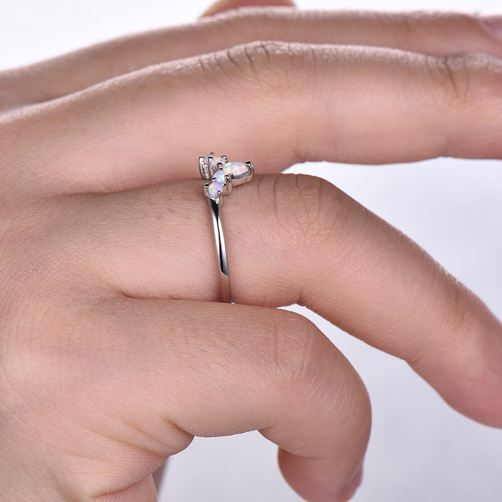 Opal ring,curve wedding band,crown wedding band,opal matching band,sterling silver ring,unique curved stacking band,Anniversary ring