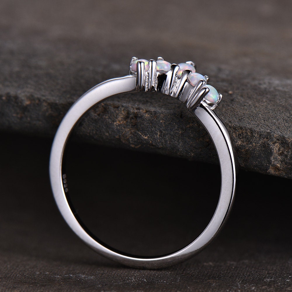 Opal ring,curve wedding band,crown wedding band,opal matching band,sterling silver ring,unique curved stacking band,Anniversary ring