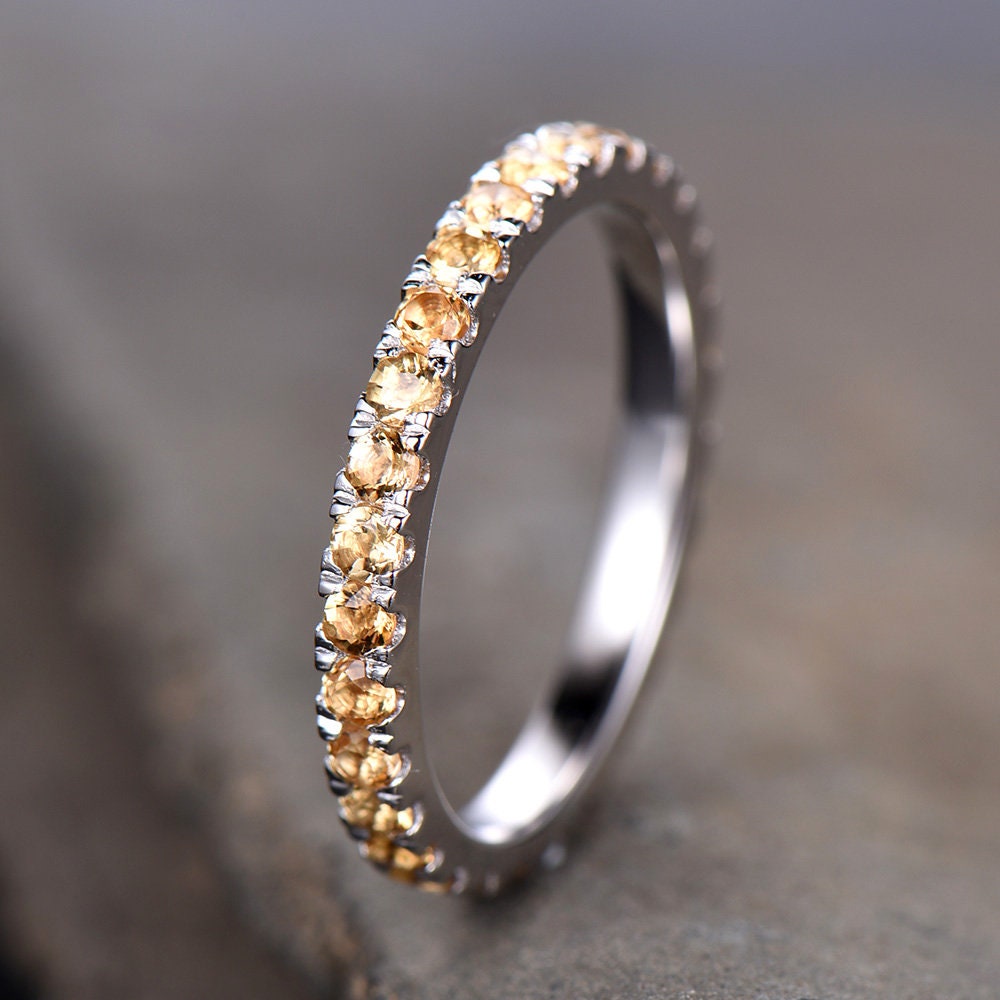 Citrine Wedding Ring Yellow Citrine Ring Full Eternity Band White Gold Plated Sterling Silver Stackable Band Annniversary Ring