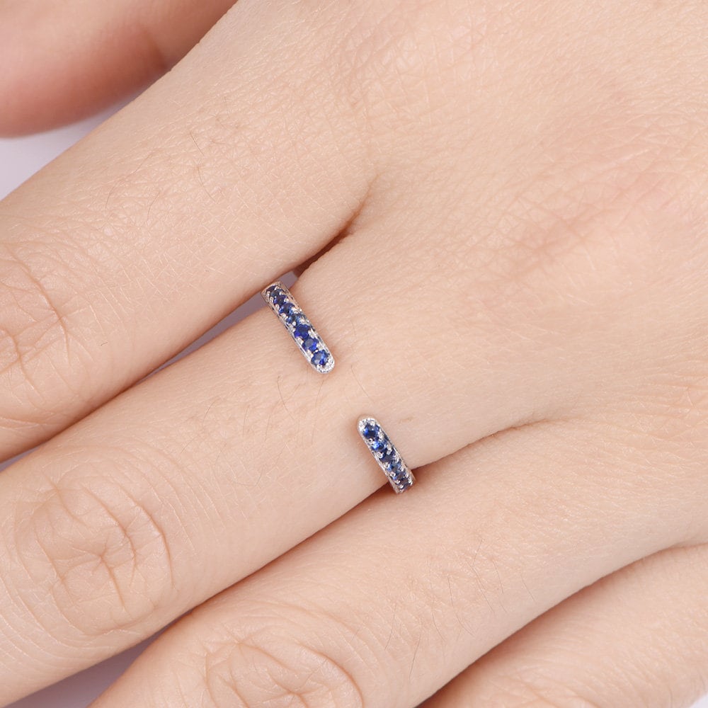 Sapphire wedding band 14k white gold open ring natural sapphire matching band half eternity ring custom bridal ring anniversary gift for her