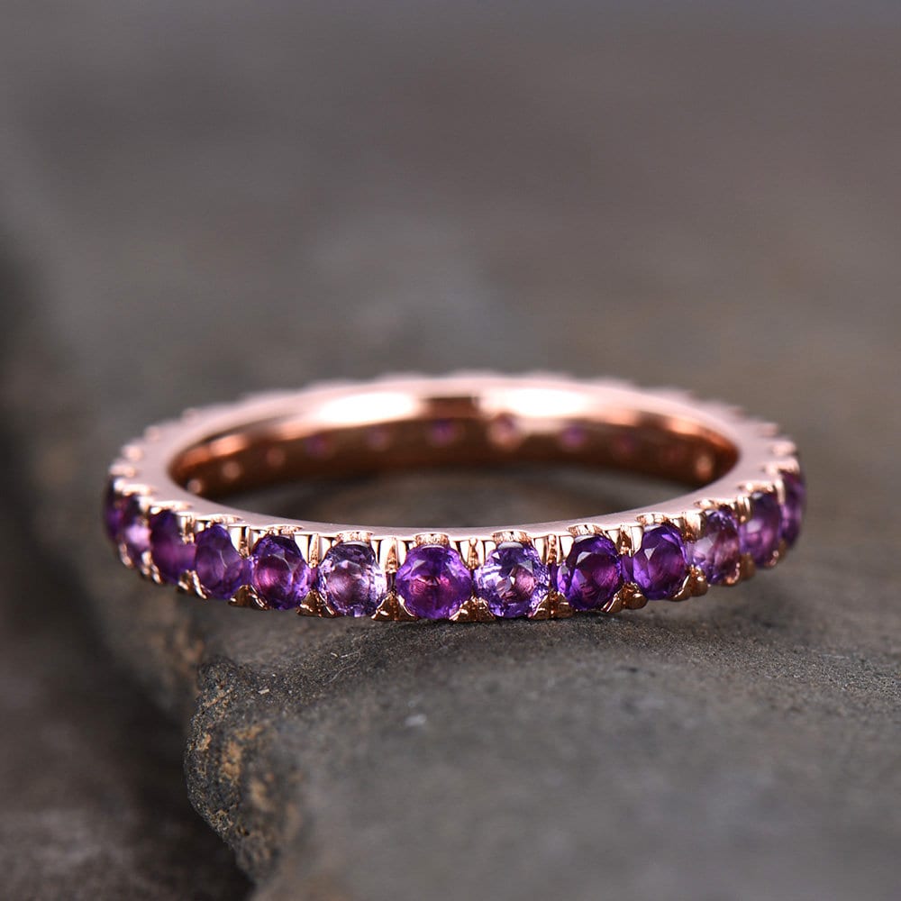 Amethyst Ring Amethyst Wedding Ring Full Eternity Band February Birthstone Ring Stacking Ring Sterling Silver Rose Gold Plated Anniversary