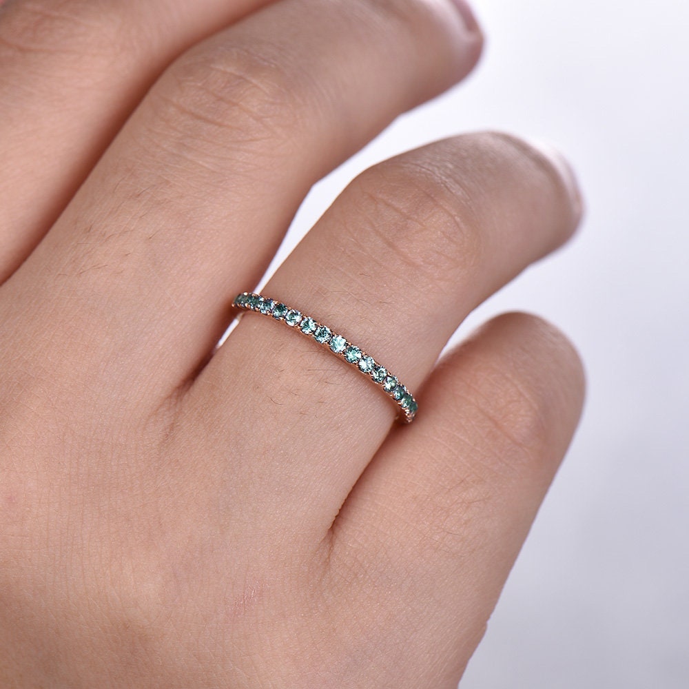 Eternity Band Alexandrite Ring Aniversary Ring Sterling Silver Matching Band Stacking Ring June Birthstone Rose Gold Plate Wedding Band