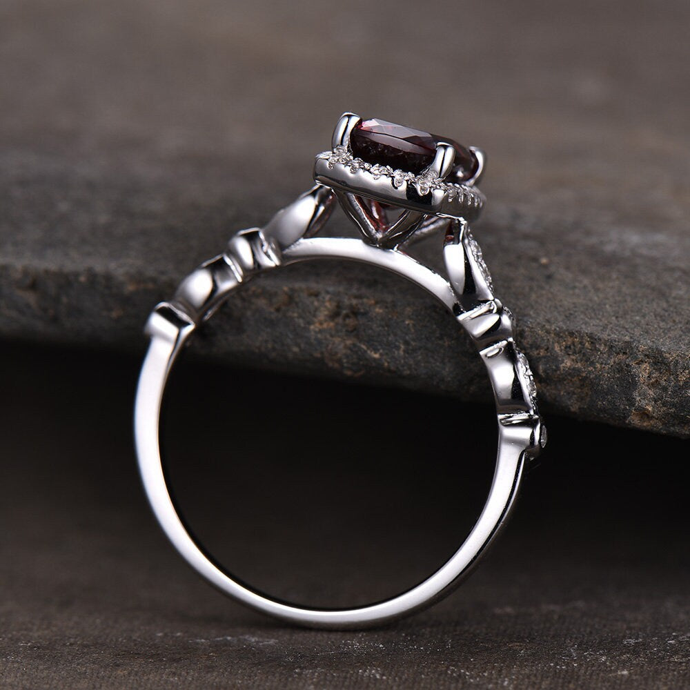 Red Garnet Ring Cushion Cut Ring Garnet Engagement Ring White Gold Plated Sterling Silver Red Gemstone Ring