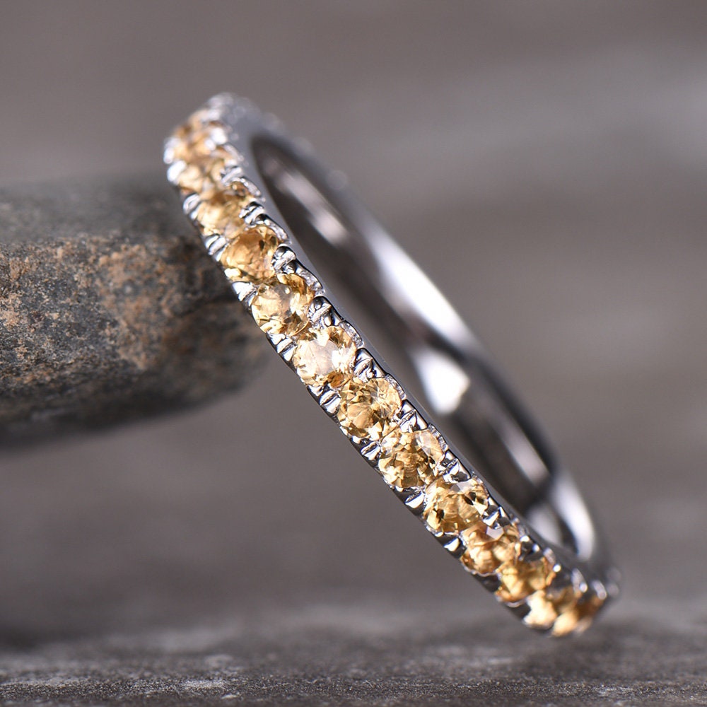 Citrine Wedding Ring Yellow Citrine Ring Full Eternity Band White Gold Plated Sterling Silver Stackable Band Annniversary Ring