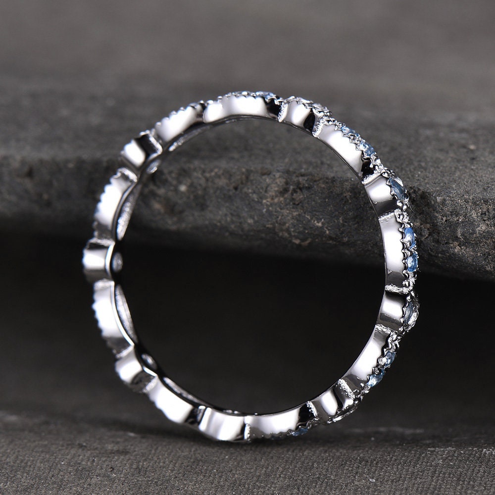 Topaz Wedding Ring,Blue Topaz Wedding Band,Art Deco Band,Natural Blue Topaz,Matching band,Bridal Ring Marquise Ring,Milgrain,Sterling Silver