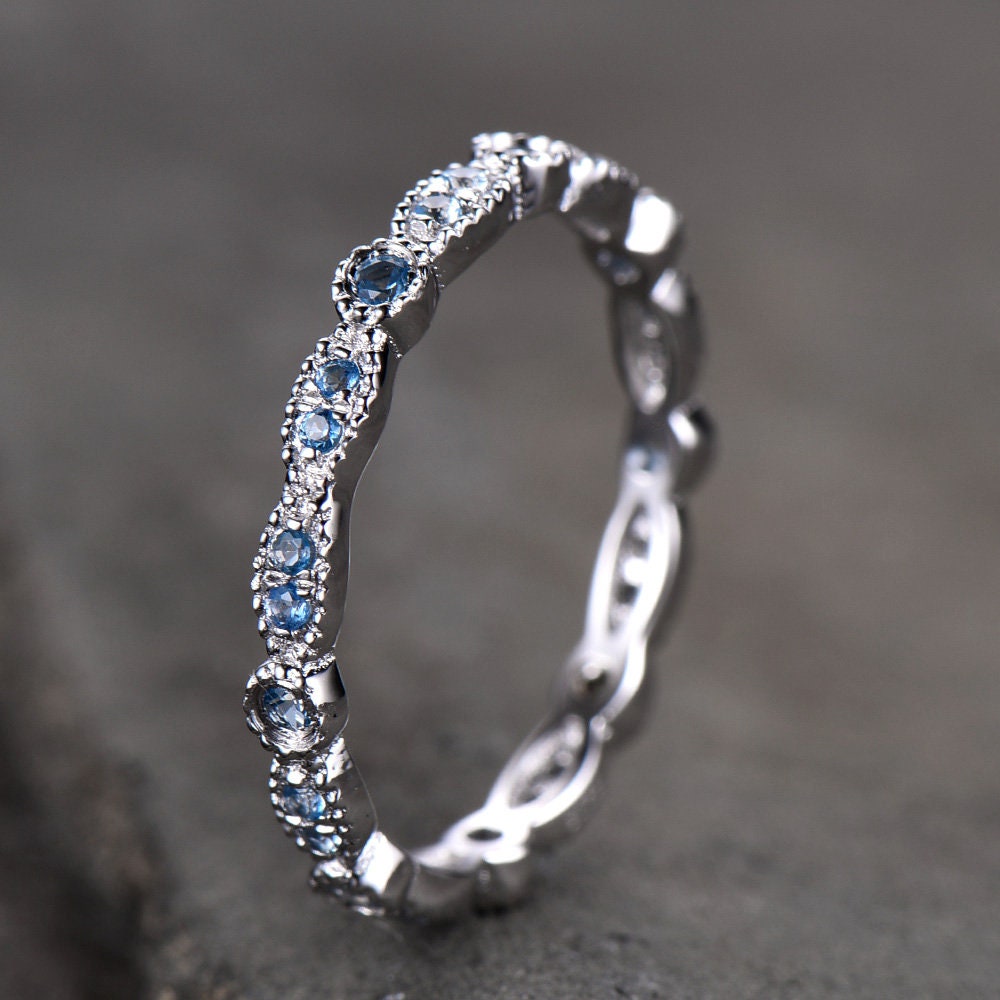 Topaz Wedding Ring,Blue Topaz Wedding Band,Art Deco Band,Natural Blue Topaz,Matching band,Bridal Ring Marquise Ring,Milgrain,Sterling Silver