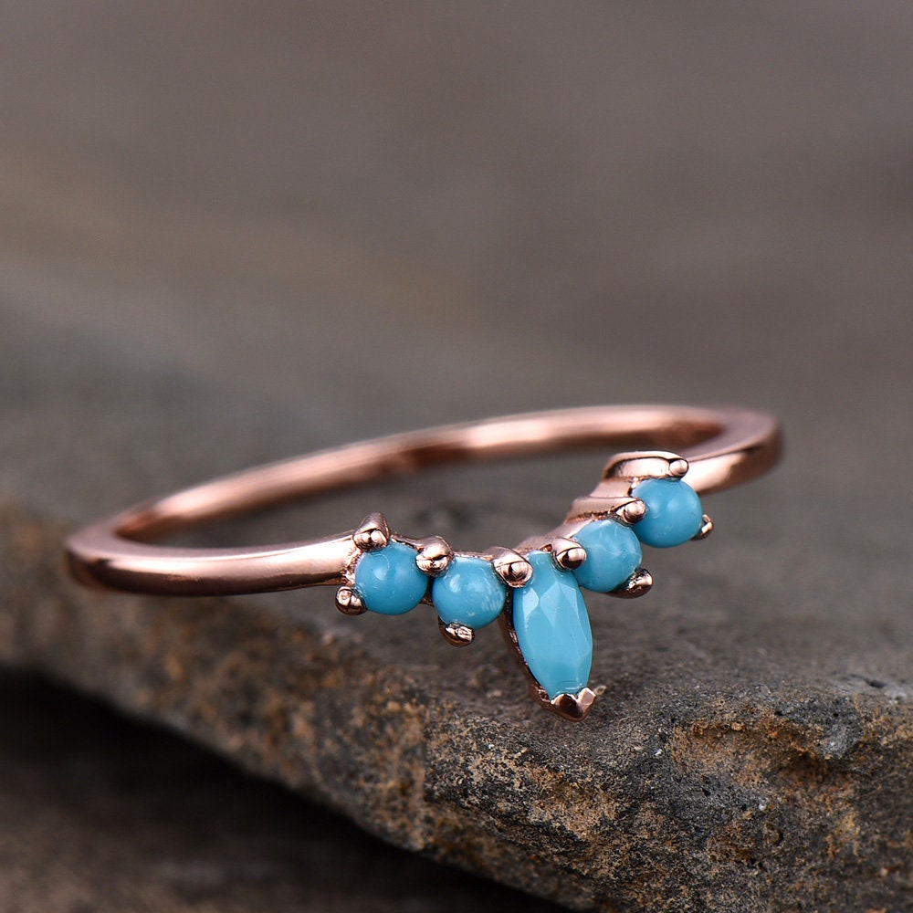 Turquoise Ring Turquoise Wedding Band 925 Sterling Silver Curve Stacking Ring Matching Band Anniversary Gift