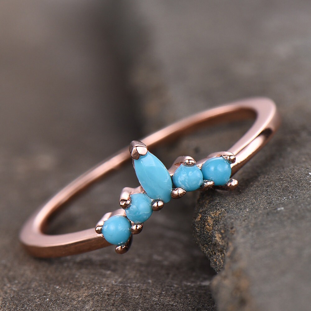 Turquoise Ring Turquoise Wedding Band 925 Sterling Silver Curve Stacking Ring Matching Band Anniversary Gift