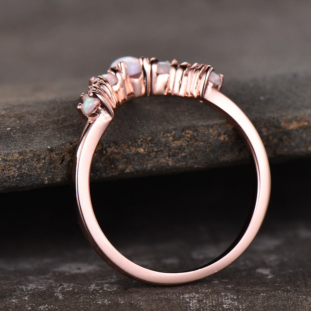 White Fire Opal Ring,Opal Matching Band,Curve Stacking Ring,Rose Gold Plated,October Birthston,Promise Ring
