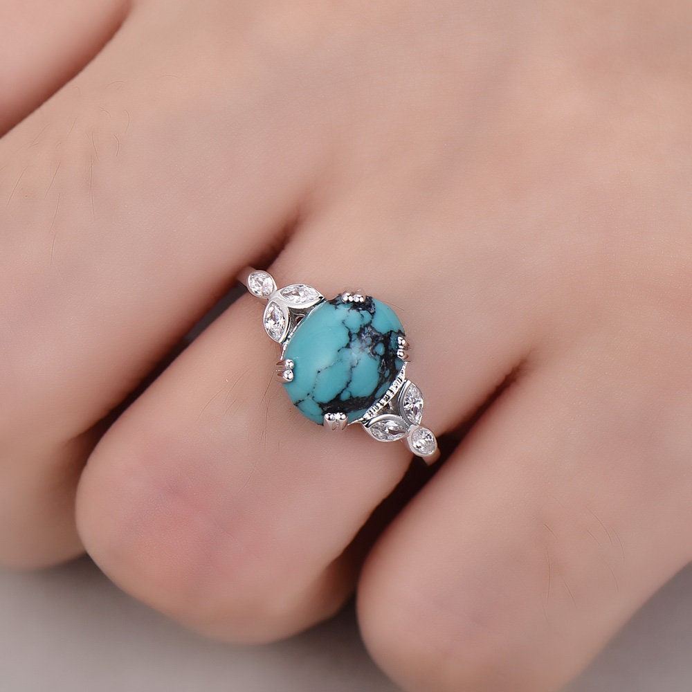 Turquoise Ring,Sterling Silver Ring,Big Turquoise Engagement Ring,Anniversary Gift For Her,December Birthstone Ring,Promise Ring