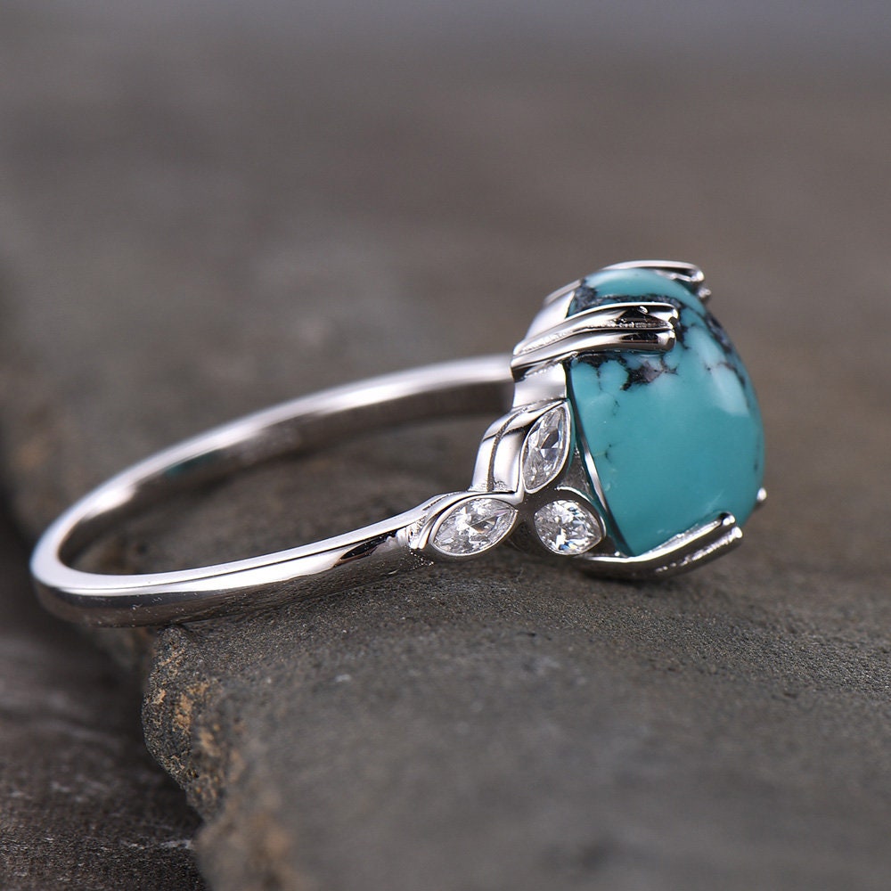 Turquoise Ring,Sterling Silver Ring,Big Turquoise Engagement Ring,Anniversary Gift For Her,December Birthstone Ring,Promise Ring