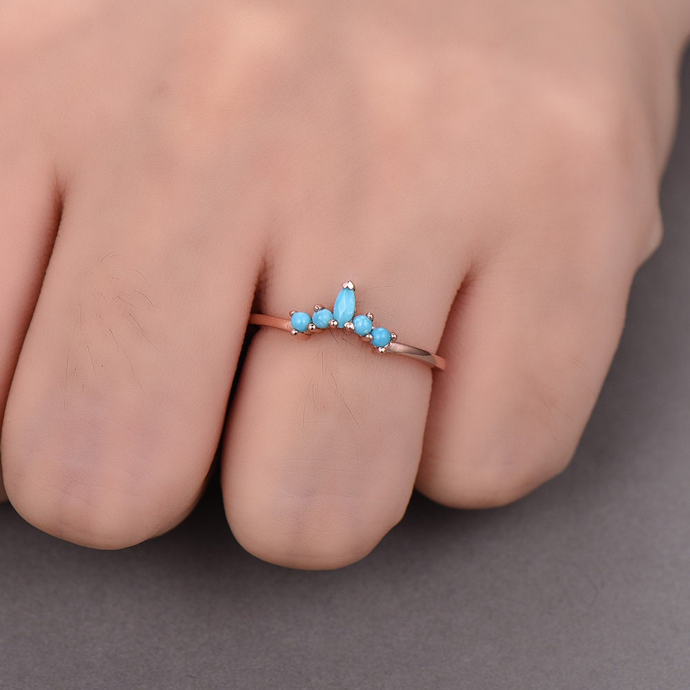 Turquoise Ring Turquoise Wedding Band 925 Sterling Silver Curve Stacking Ring Matching Band Anniversary Gift