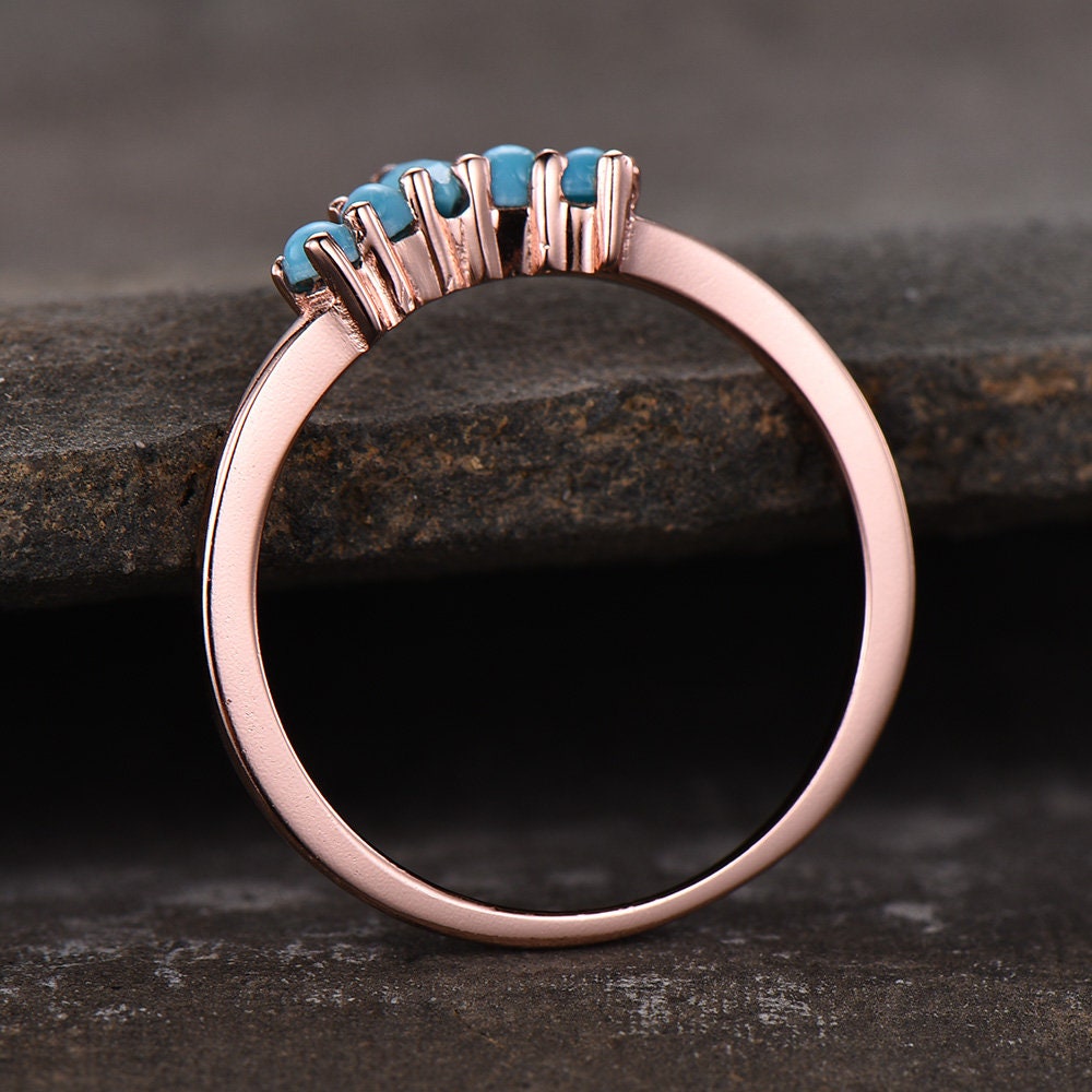 Turquoise Ring Turquoise Wedding Band 925 Sterling Silver Curve Stacking Ring Matching Band Anniversary Gift