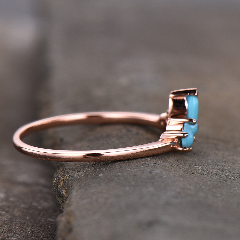 Turquoise Ring Turquoise Wedding Band 925 Sterling Silver Curve Stacking Ring Matching Band Anniversary Gift