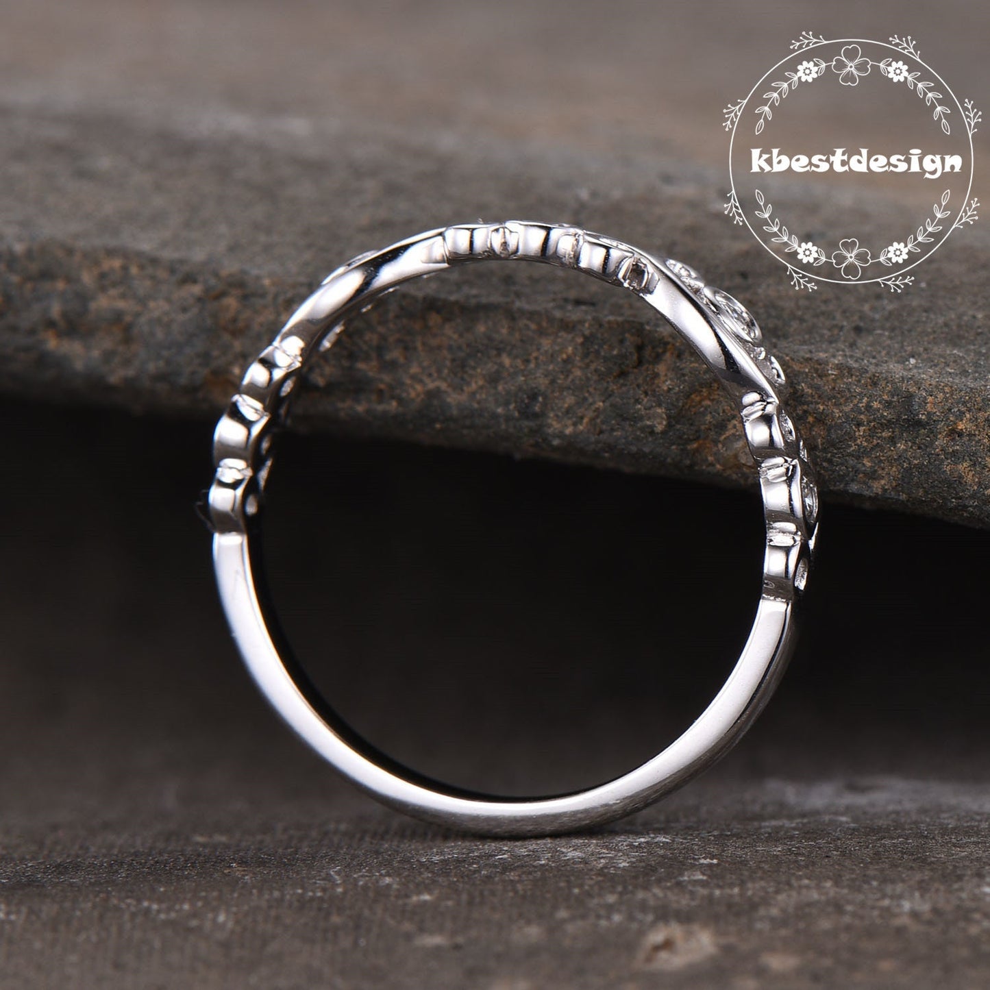 Delicate Sterling Silver Ring,Dainty Ring,Floral Ring,Stacking Ring,Diamond Simulated Band,Anniversary Gift